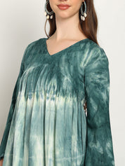 Women Hand Tie & Dye Rayon A-Line Dress (W1731)