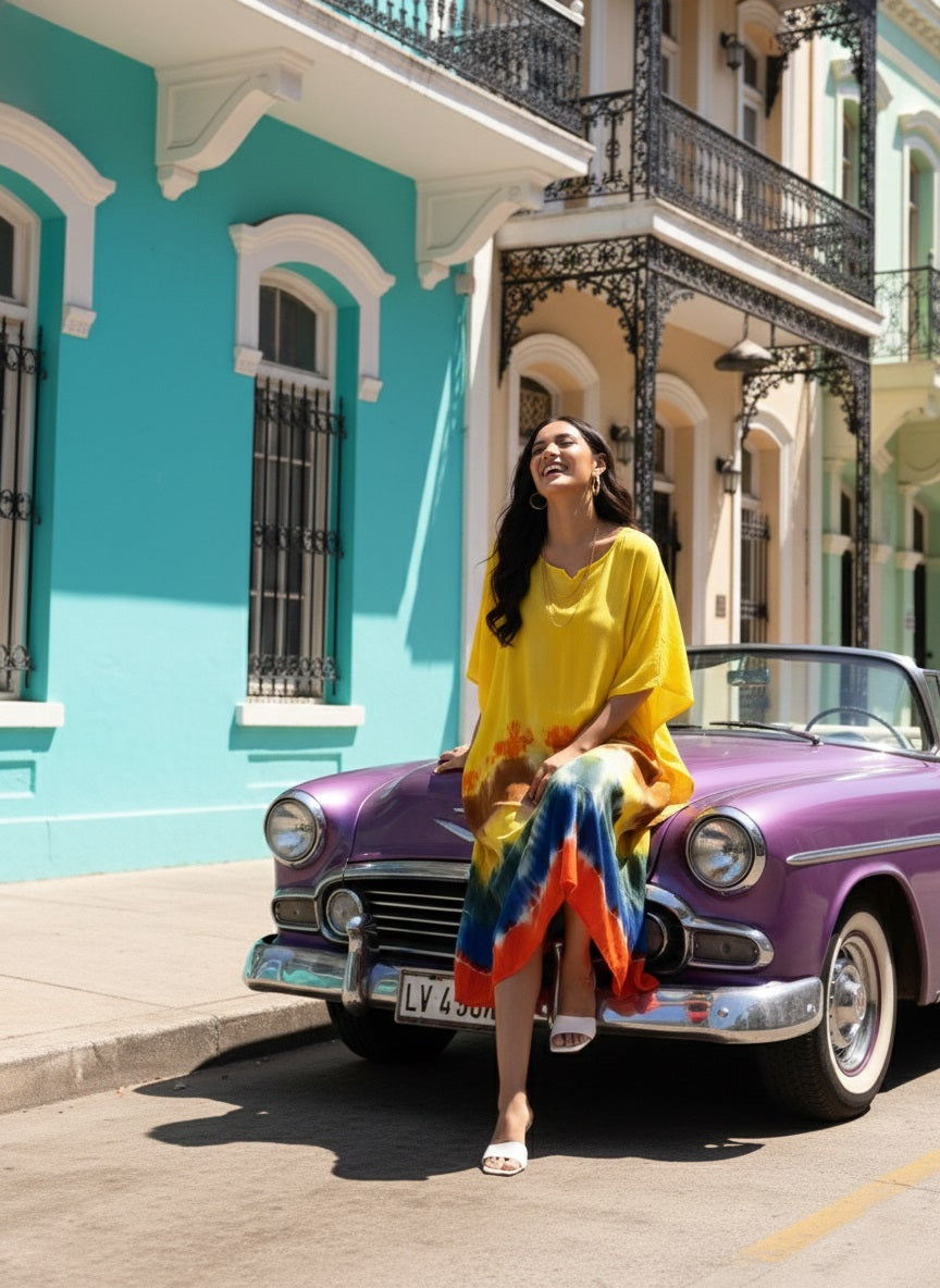 Rayon Crepe Tie Dye Kaftan Dress (W1202)