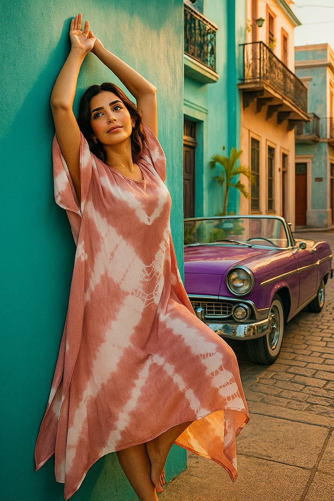 Hand Dyed Loose Fitted Crepe Kaftan Kurta (W1428)