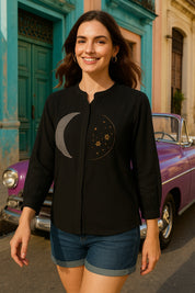 Black Tie-Dye Crepe Loose Fit Shirt (W1560)