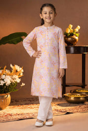 Printed Cotton Kurta Pyjama Set For Girls (K11085)