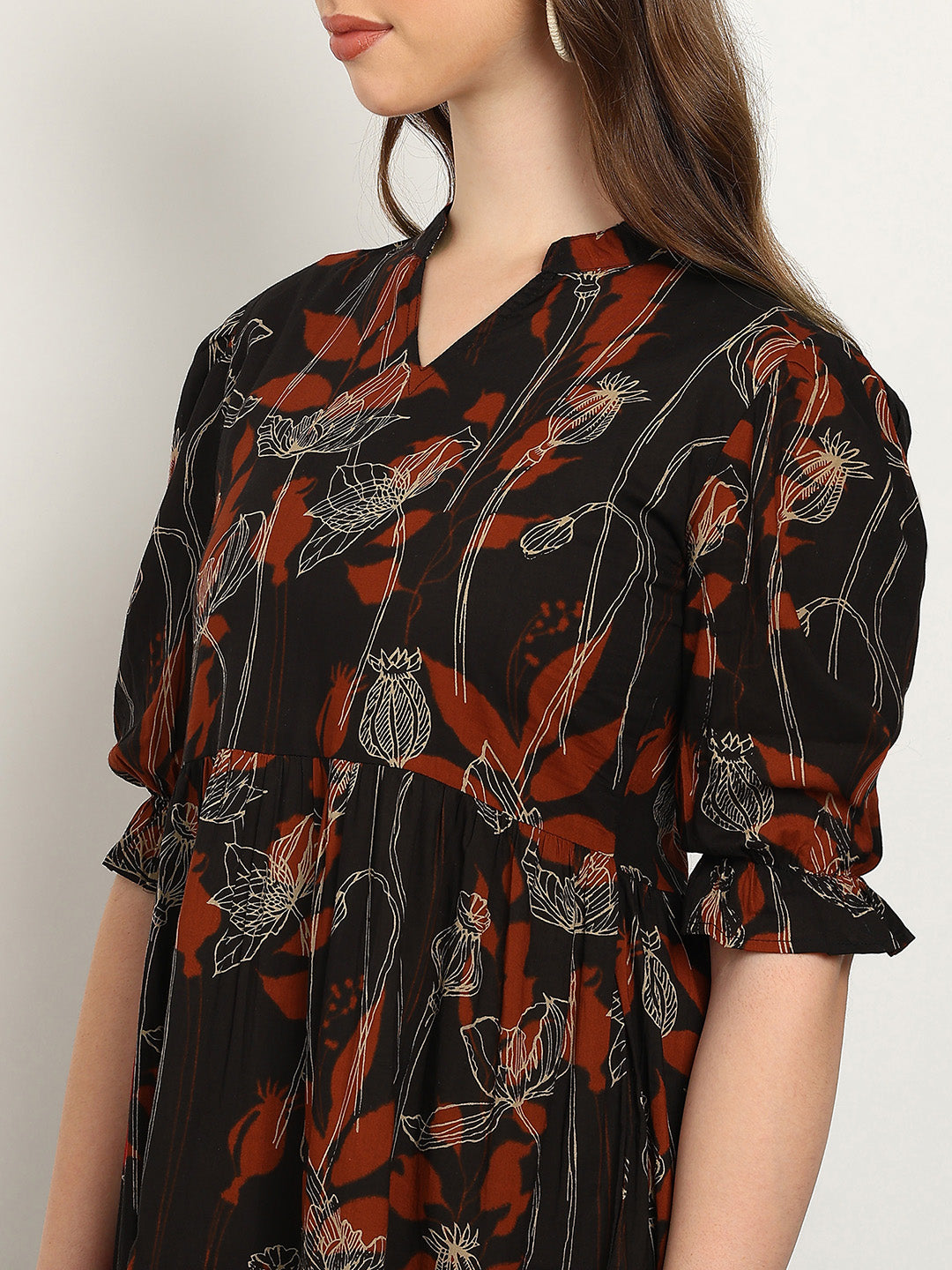 Women Cotton Printed A-Line Dress (W1738)