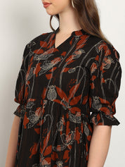 Women Cotton Printed A-Line Dress (W1738)