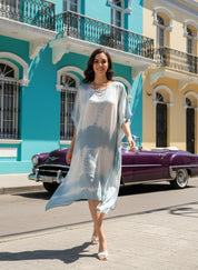 Rayon Hand Dyed Tie Dye Grey Kaftan (W1159)