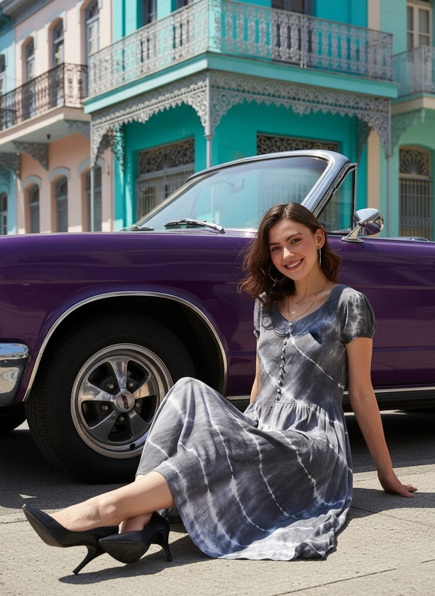 Rayon Tie Dye White Party wear Dress (W1279)