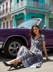 Rayon Tie Dye White Party wear Dress (W1279)