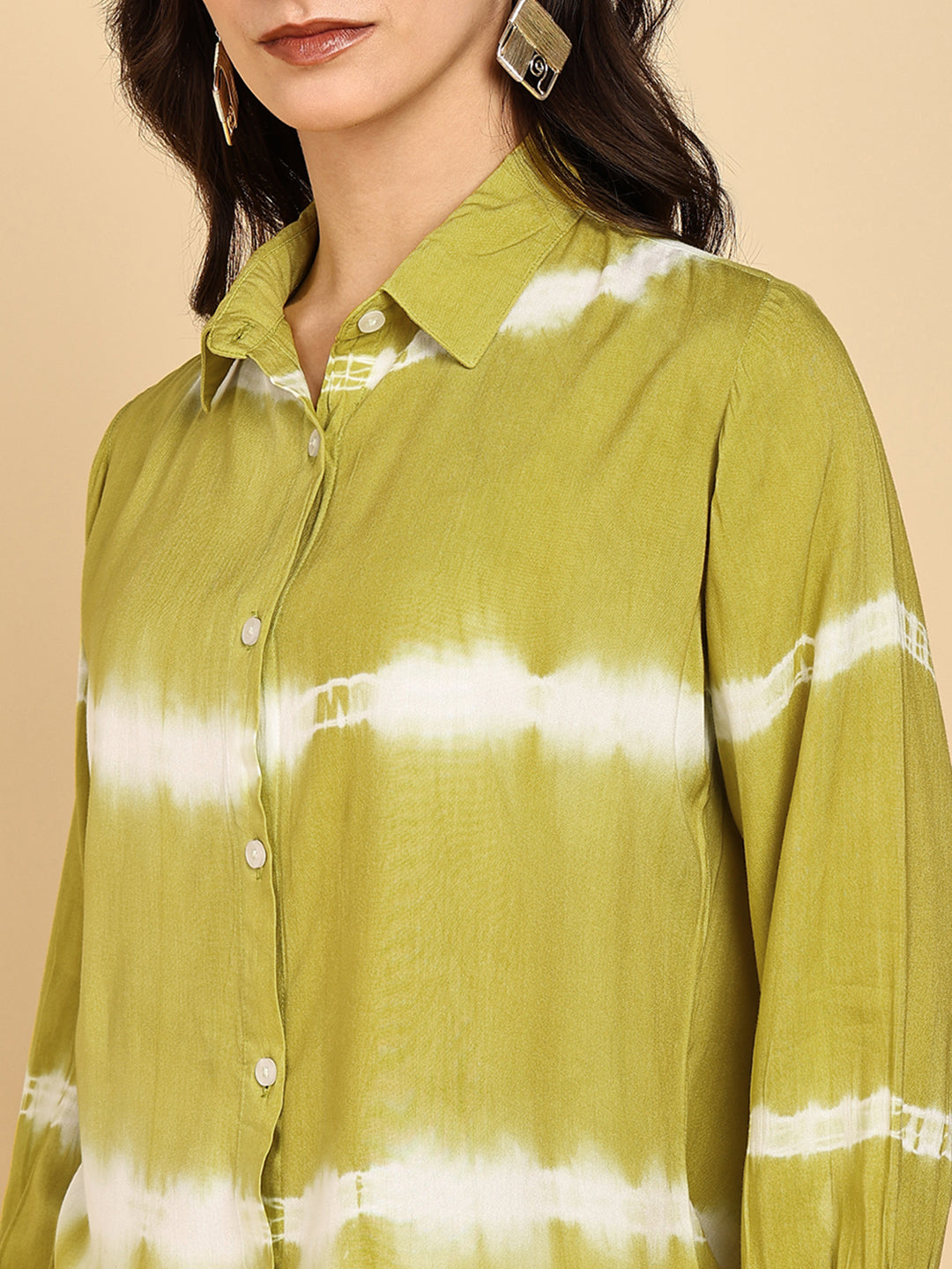 Women Casual Rayon Staple Tie & Dye Spread Collar Full Sleeves Relaxed Fit Shirt (W1693)