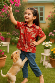 Floral Printed Cotton Shirt for Girls (K1027)