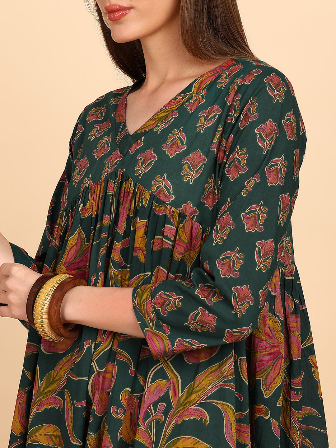 Women Cotton Floral Printed Flared/A-Line Dress (W1778)