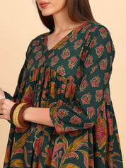 Women Cotton Floral Printed Flared/A-Line Dress (W1778)