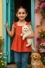 Cotton Frill Shoulder Plain Top for Girls (K1007)