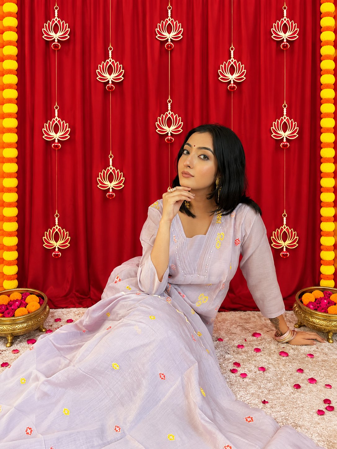 Maaesa Luxe Purple Mulchanderi Festive Kurta Set | Kurta Bottom Dupatta (W10001)