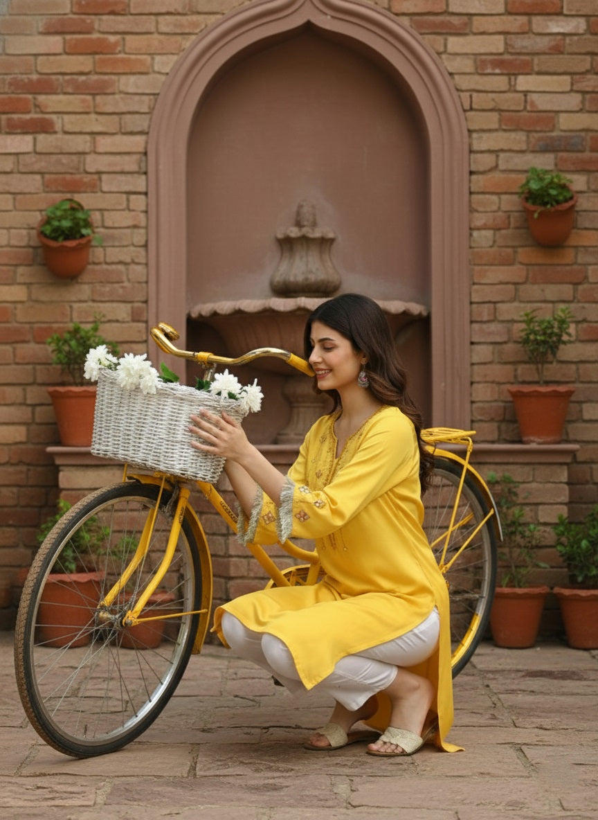 Women Casual Rayon Straight Embroidered Kurta (W1671)