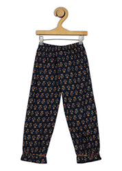 Girls Blue Printed Cotton A-line Kurta And Pant Set (K1090)