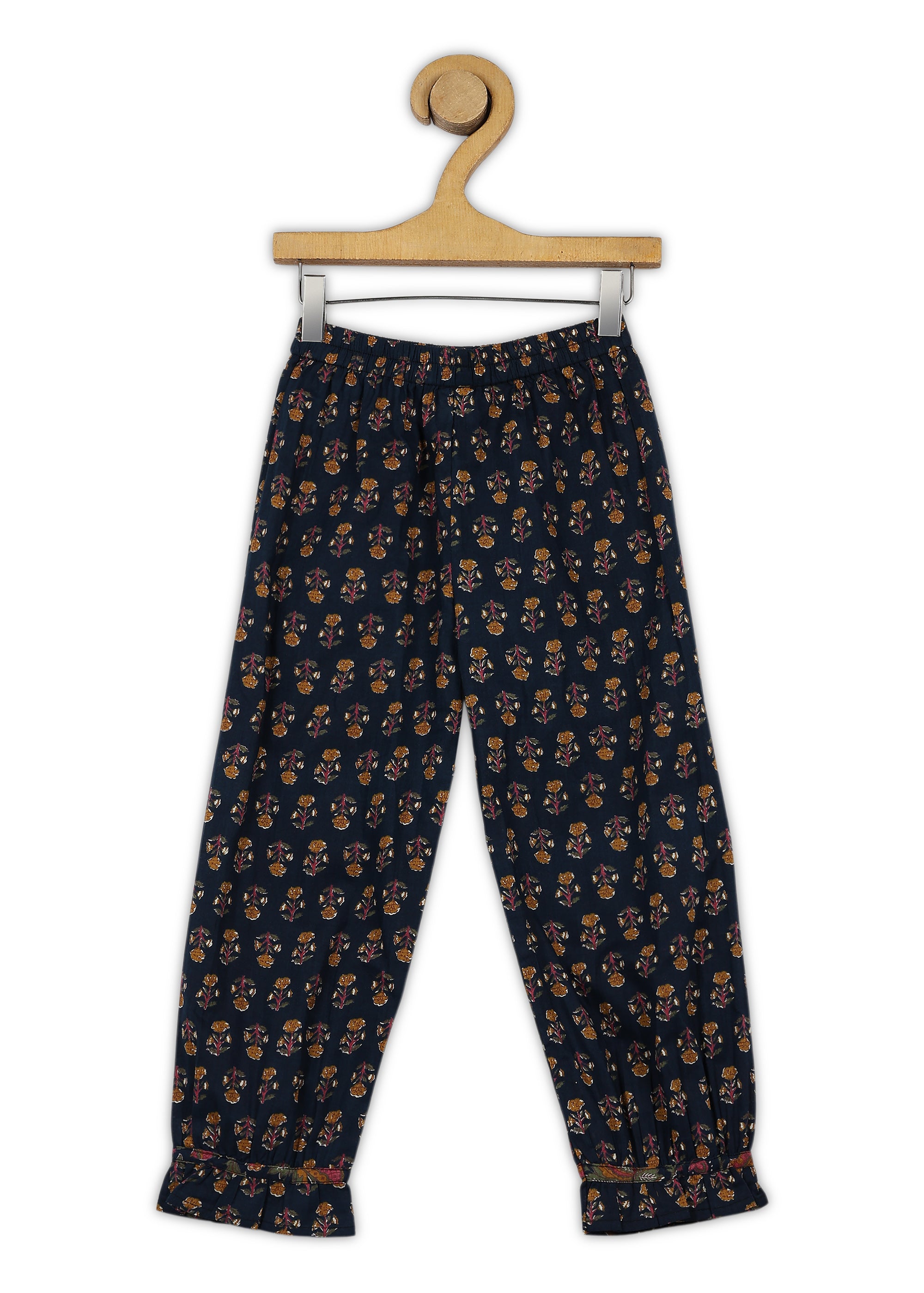 Girls Blue Printed Cotton A-line Kurta And Pant Set (K1090)