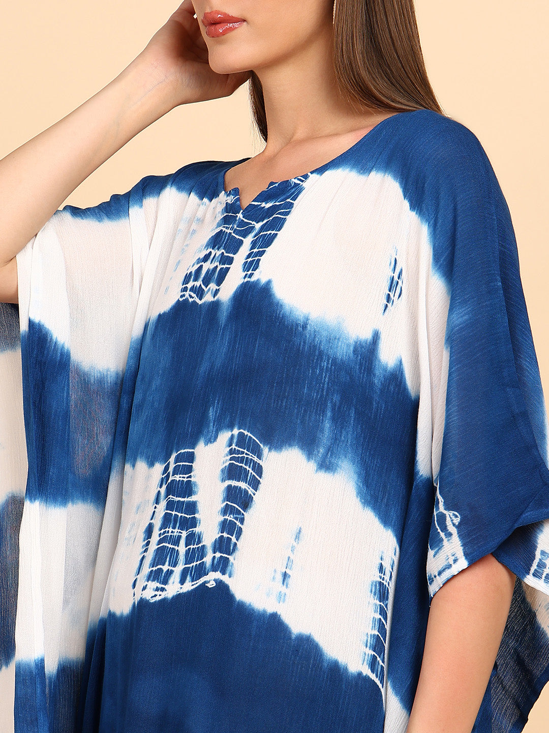 Women Hand Tie & Dye Rayon Crepe Kaftan (W1754)