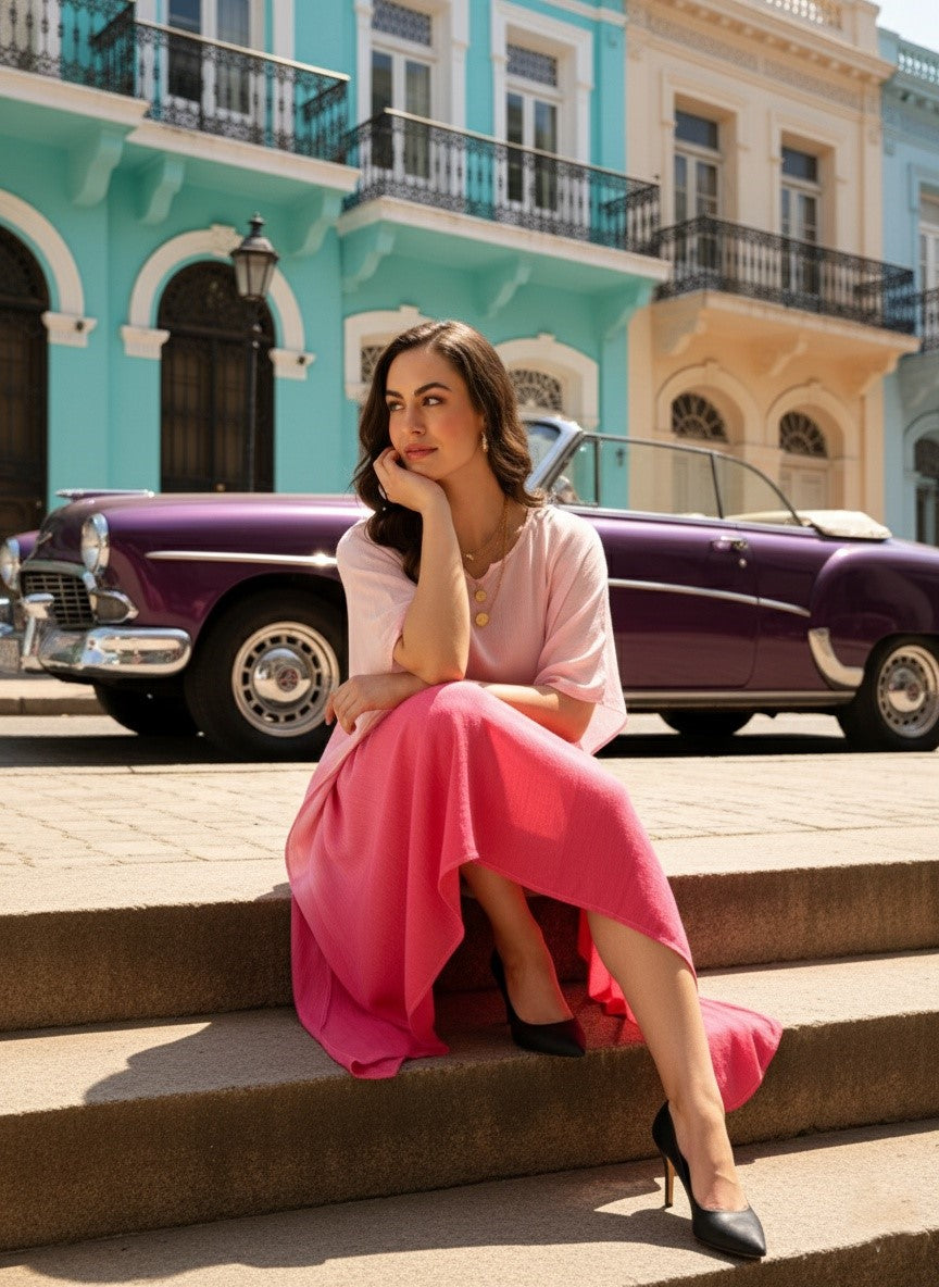 Rayon Hand Dyed Tie Dye Ombre Pink Kaftan (W1158)