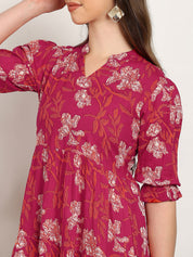 Women Cotton Printed A-Line Dress (W1739)