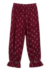 Girls Maroon Printed Cotton A-line Kurta And Pant Set (K1091)