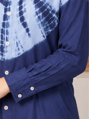 Women Blue Hand Tie & Dye Rayon Casual Shirt (W1827)