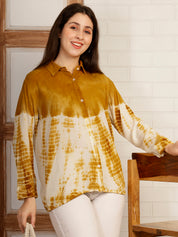 Women Hand Tie & Dye Mustard Rayon Casual Shirt (W1792)