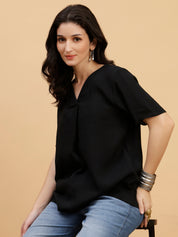Women Black Solid Rayon Casual Top (W1787)