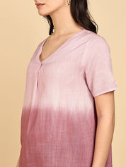 Women Casual Rayon Slub Tie & Dye V-Neck Short Sleeves Regular Fit Top (W1684)