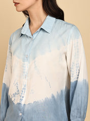 Women Casual Rayon Staple Tie & Dye Spread Collar Full Sleeves Relaxed Fit Shirt (W1689)