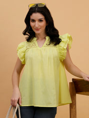 Women Yellow Tie-Dye Camric Casual Regular Fit Top (W1801)