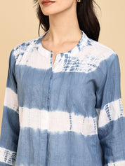 Women Casual Cotton Slub Tie & Dye Mandarin Full Sleeves Regular Fit Shirt (W1718)