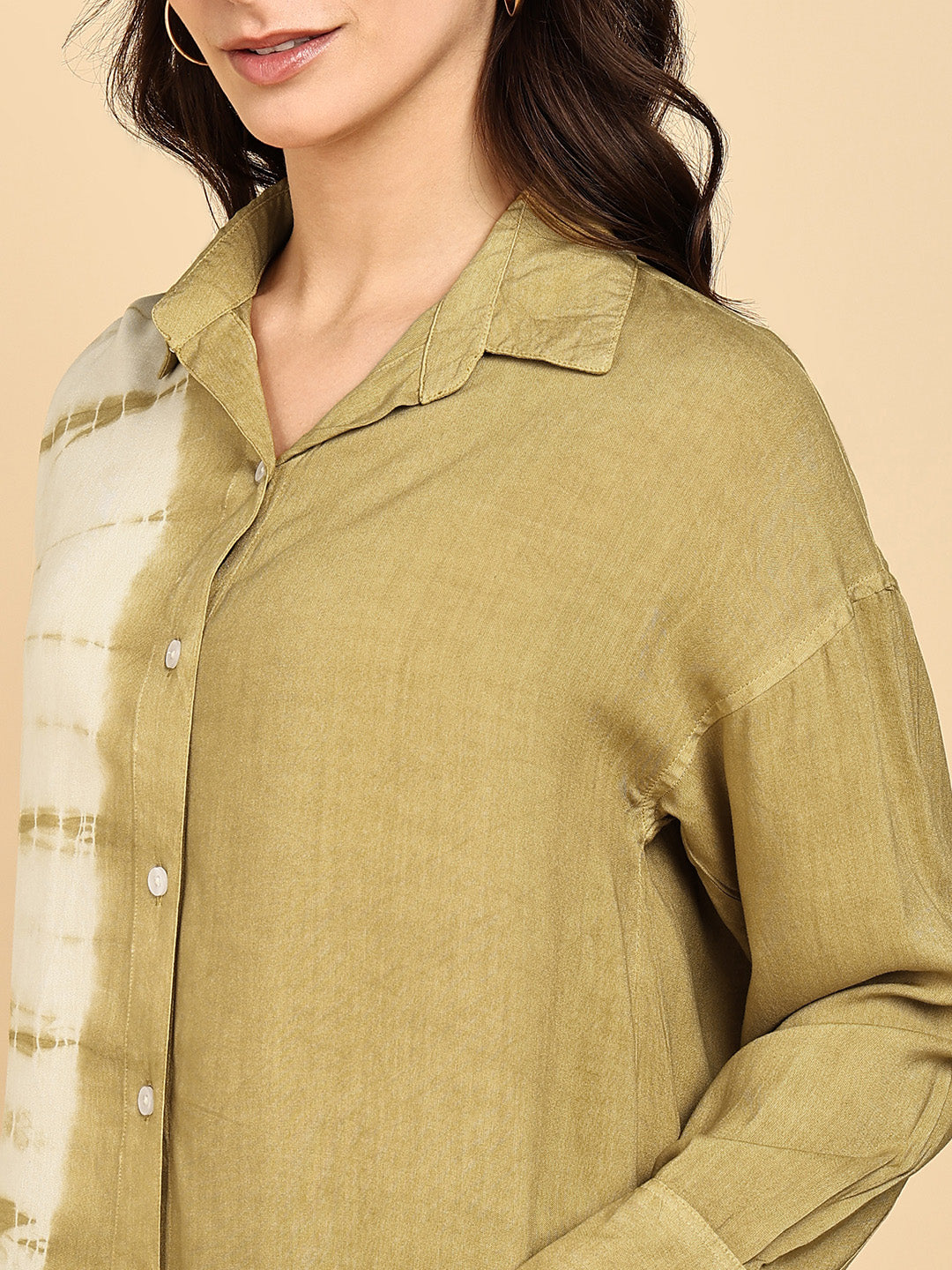 Women Casual Rayon Staple Tie & Dye Spread Collar Full Sleeves Loose Fit Shirt (W1696)