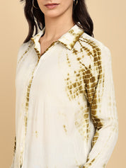 Women Casual Rayon Crepe Tie & Dye Spread Collar Full Sleeves Relaxed Fit Shirt (W1707)