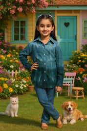 Hand Tie Dyed Collar Shirt for Girls (K1008)