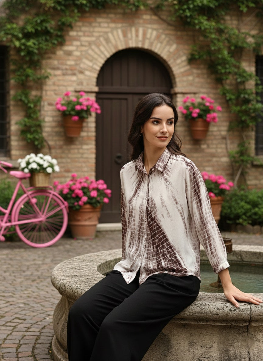 Women Casual Rayon Staple Tie & Dye Spread Collar Full Sleeves Relaxed Fit Shirt (W1691)