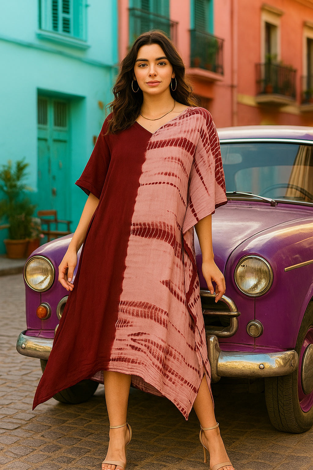 Hand Dyed Loose Fitted Crepe Kaftan Kurta (W1430)