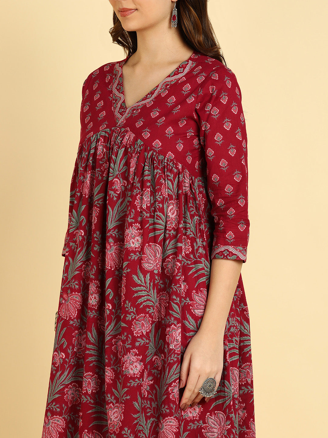 Women Floral Printed Cotton Flared/A-Line Dress (W1669)