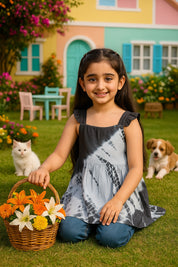 Hand Tie Dyed Frill Shoulder Top for Girls (K1006)