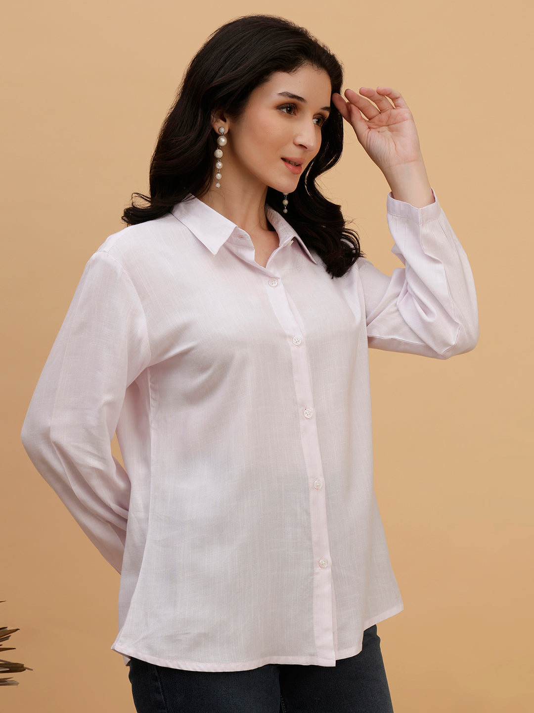 Women Whitish Pink Solid Rayon Regular Fit Shirt (W1784)