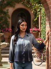 Rayon Hand Dyed Tie Dye Black Loose Fit Shirt (W1197)