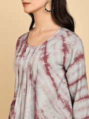 Women Casual Rayon Staple Tie & Dye Round Neck 3/4 Sleeves Regular Fit Top (W1716)