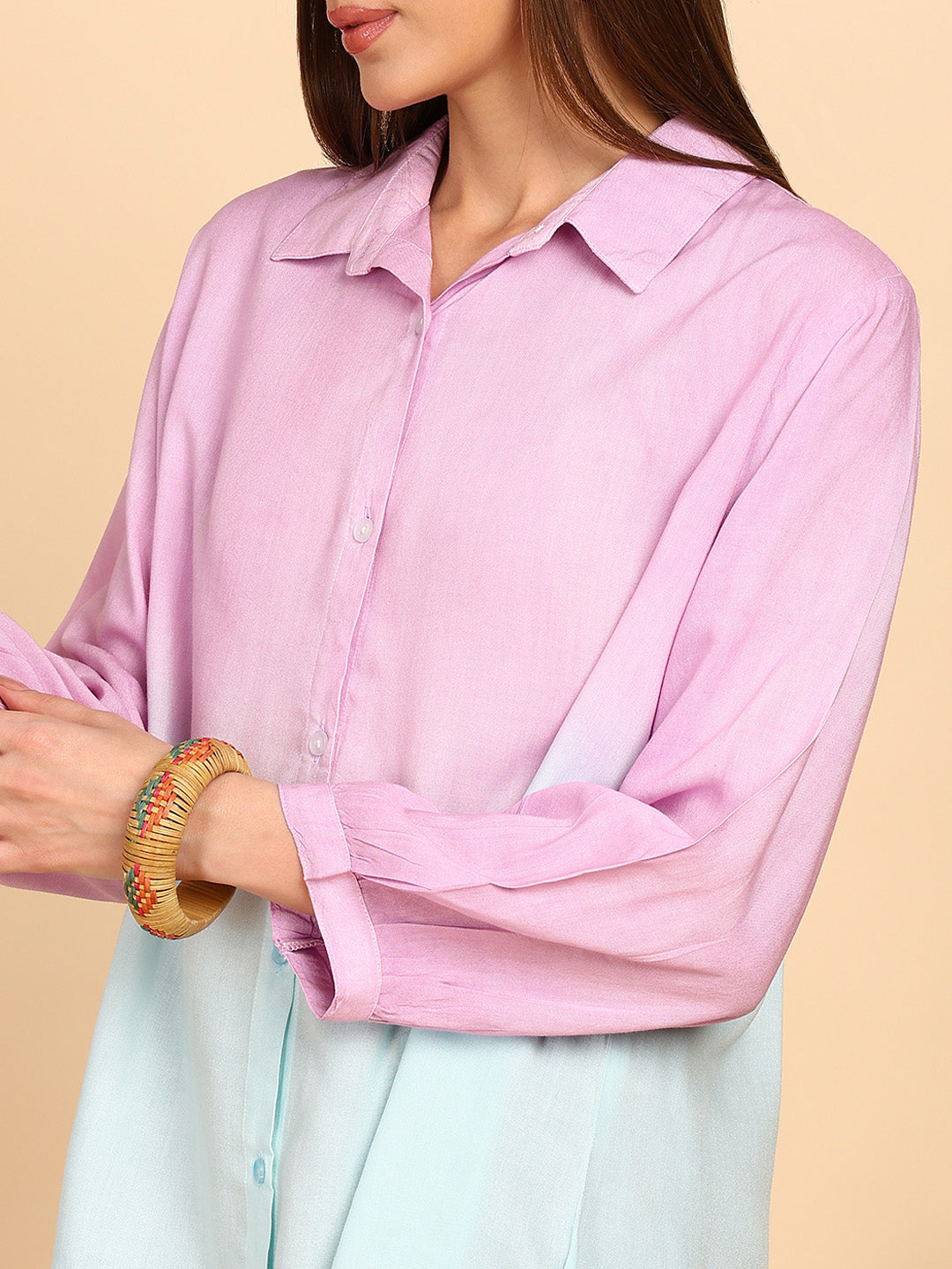 Women Rayon Staple Tie & Dye Spread Collar Regular Fit Shirt (W1773)