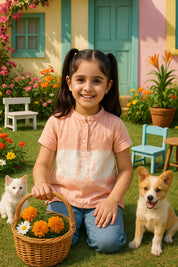 Peach Ombre Tie & Dye Mandarin Collar Rayon Slub Top For Girls (K11062)