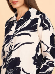 Women Rayon Slub Printed Spread Collar Regular Fit Shirt (W1761)