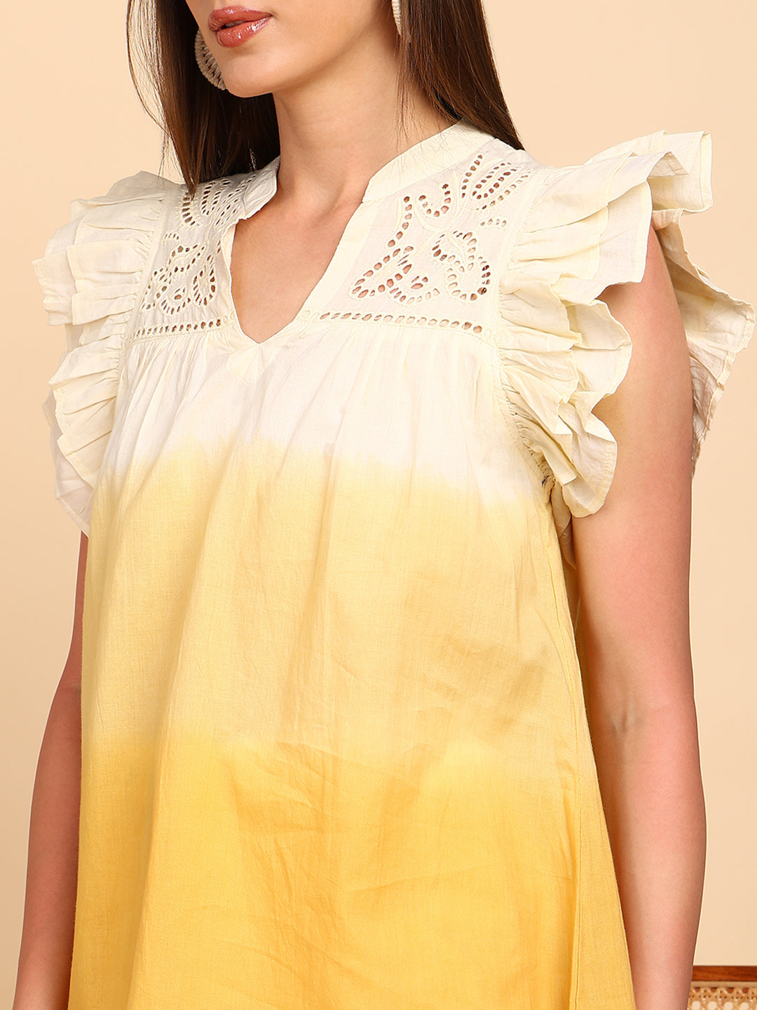 Women Cotton Tie & Dye V-Neck Regular Fit Top (W1776)