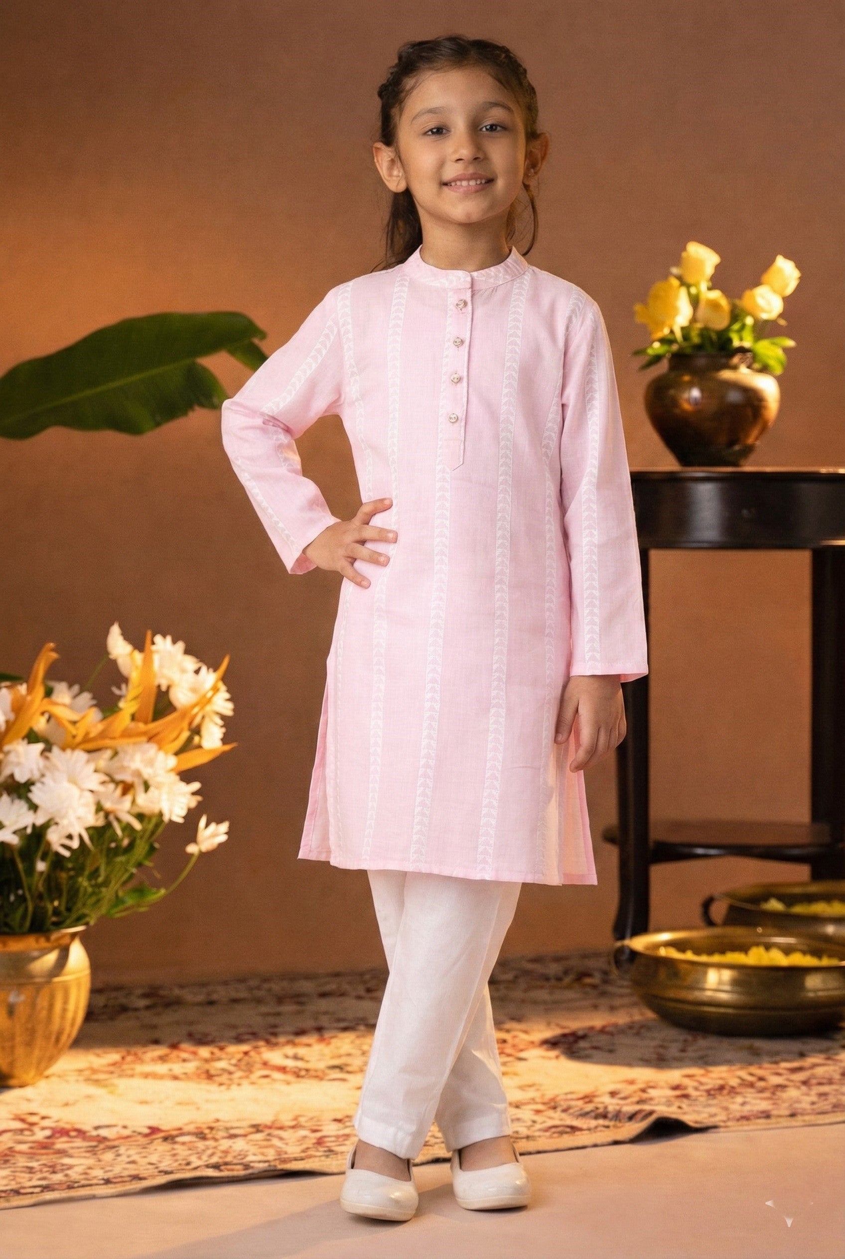 Printed Cotton Kurta Pyjama Set For Girls (K11084)