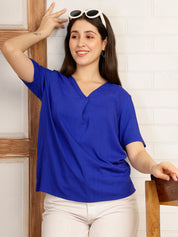 Women Blue  Solid Camric Casual Top (W1824)