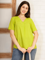 Women Green  Solid Camric Casual Top (W1825)