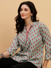 Women Green Printed Camric Casual Top (W1808)