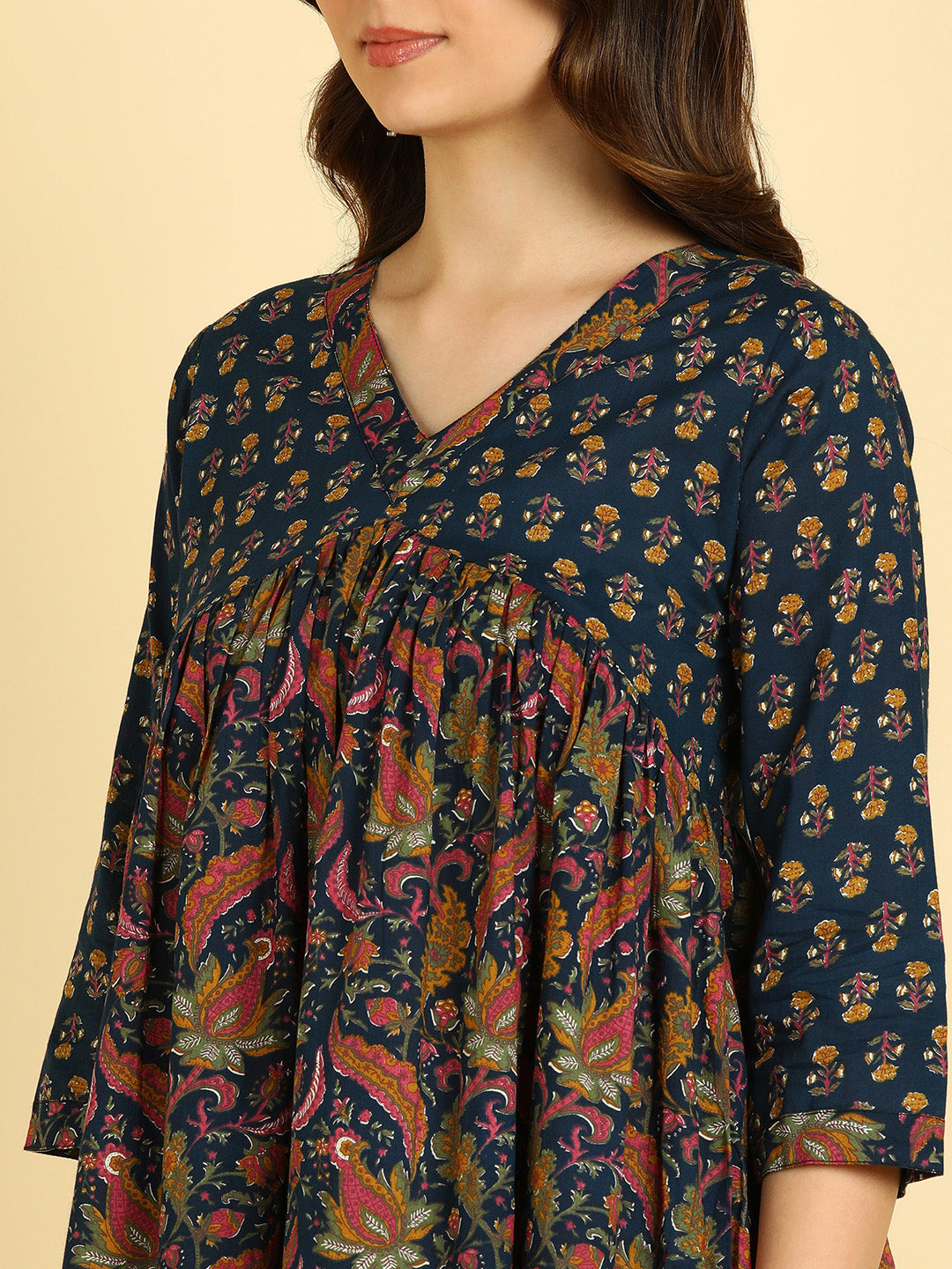 Women Floral Printed Cotton Flared/A-Line Dress (W1668)