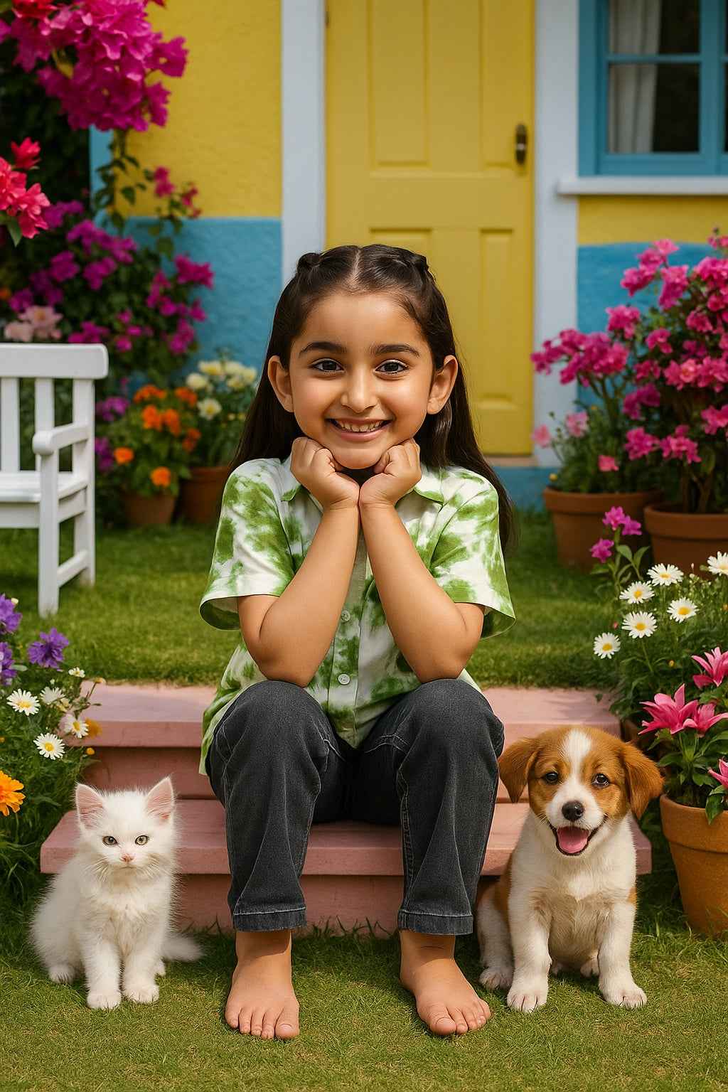 Hand Tie Dyed Half Sleeves Shirt for Girls (K1026)